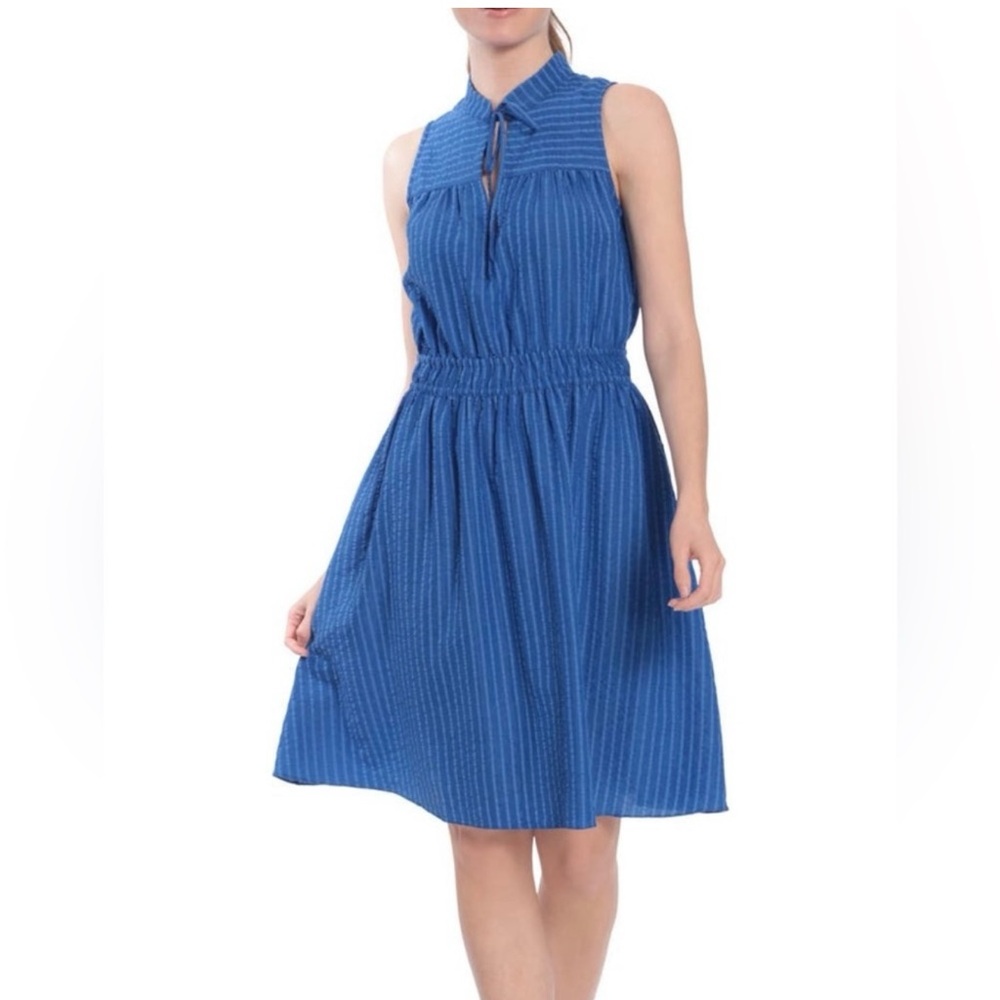 London Times Blue Stripe Classic Sleeveless Casual Fit And Flare Dress L
